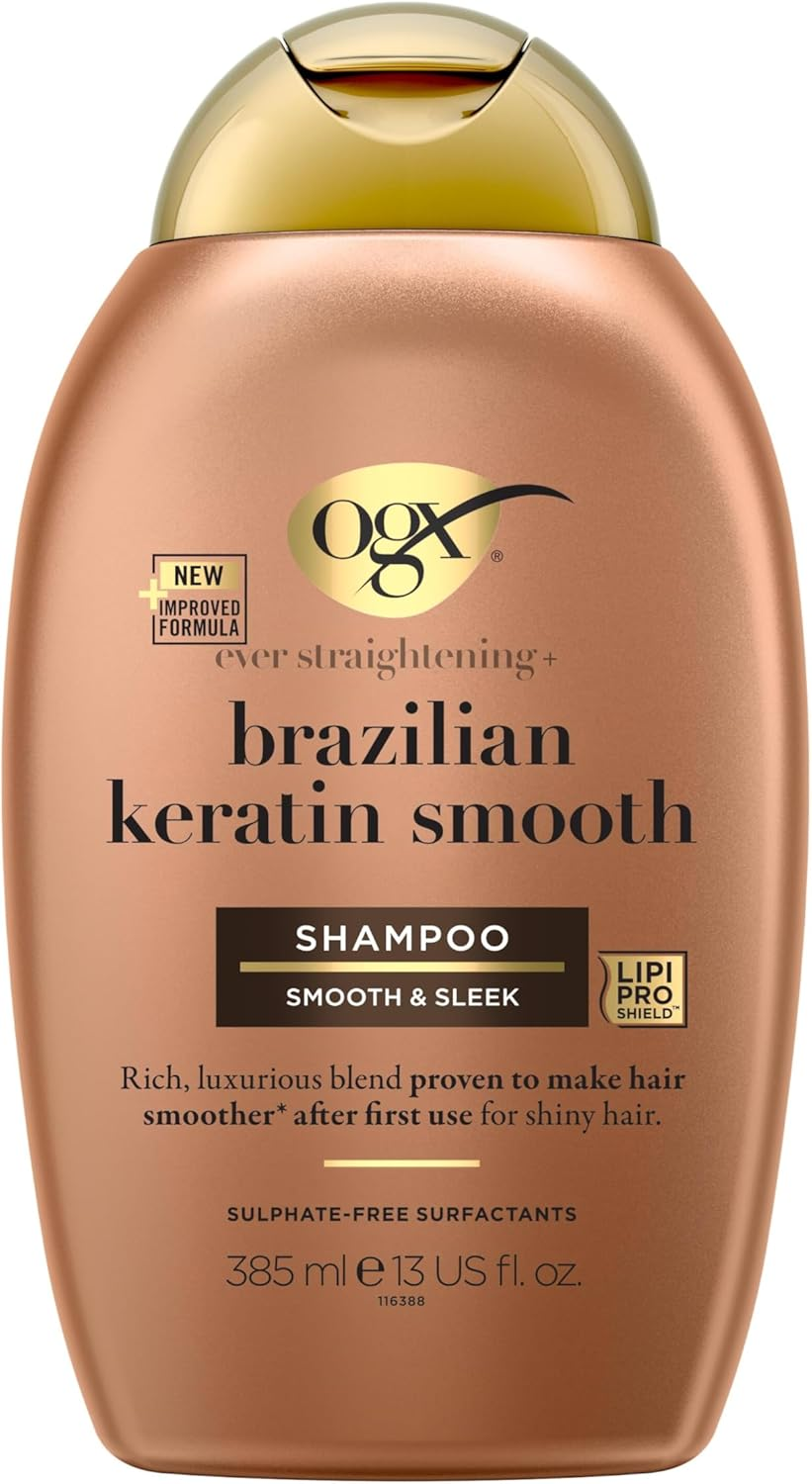 OGX Brazilian Keratin Smooth Shampoo 385ml - Sulfate Free Straightening Sleek