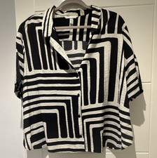 H&M Black/White Geometric Collared Short Sleeve Blouse Regular XXL