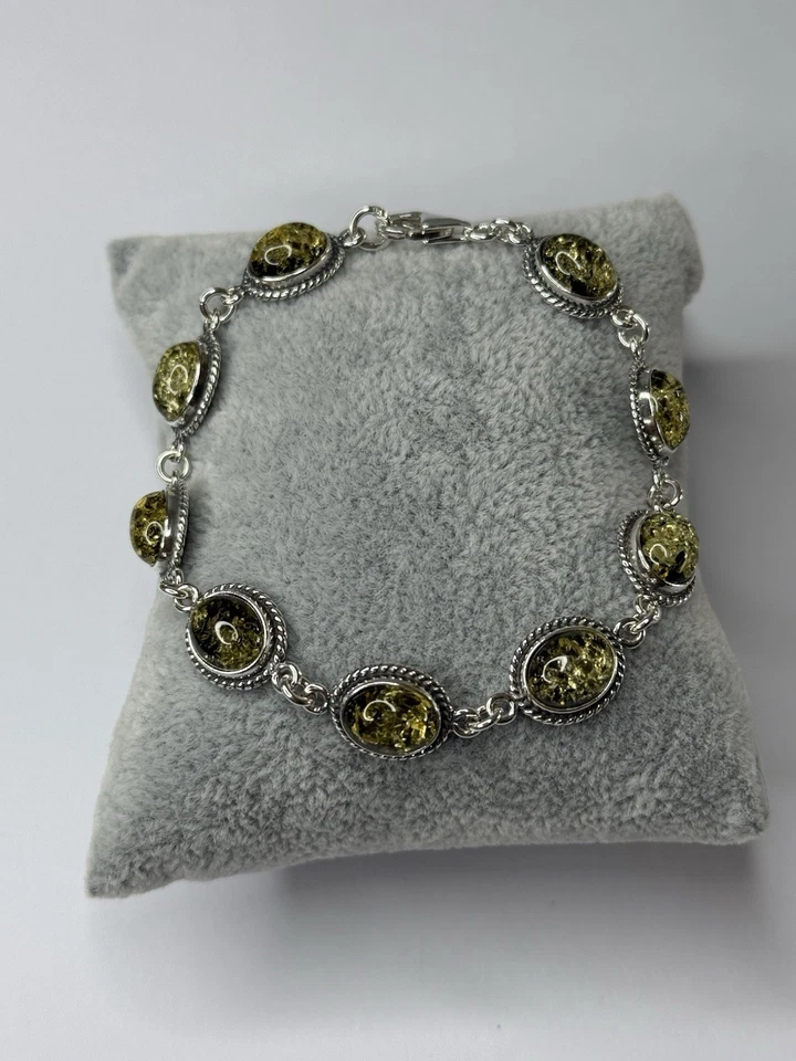 正品波罗的海琥珀首饰手链纯银绿色琥珀手链。 — 第 2/4 张图片