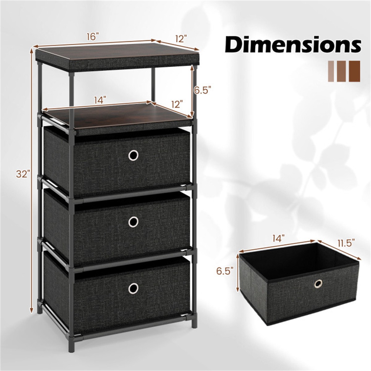 3-Drawer Fabric Storage Cabinet: Removable Foldable Drawers, Industrial Wood Top