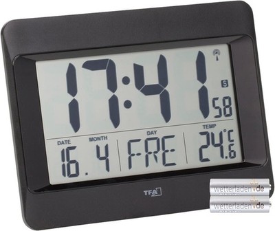 TFA Dostmann Wanduhr digital, 60.4519.01 (Schwarz mit Batterien)