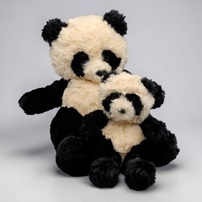 Vintage Russ Berrie Panda Bear Ping Plush Mom 11'' and Baby 7'' 1980/90s