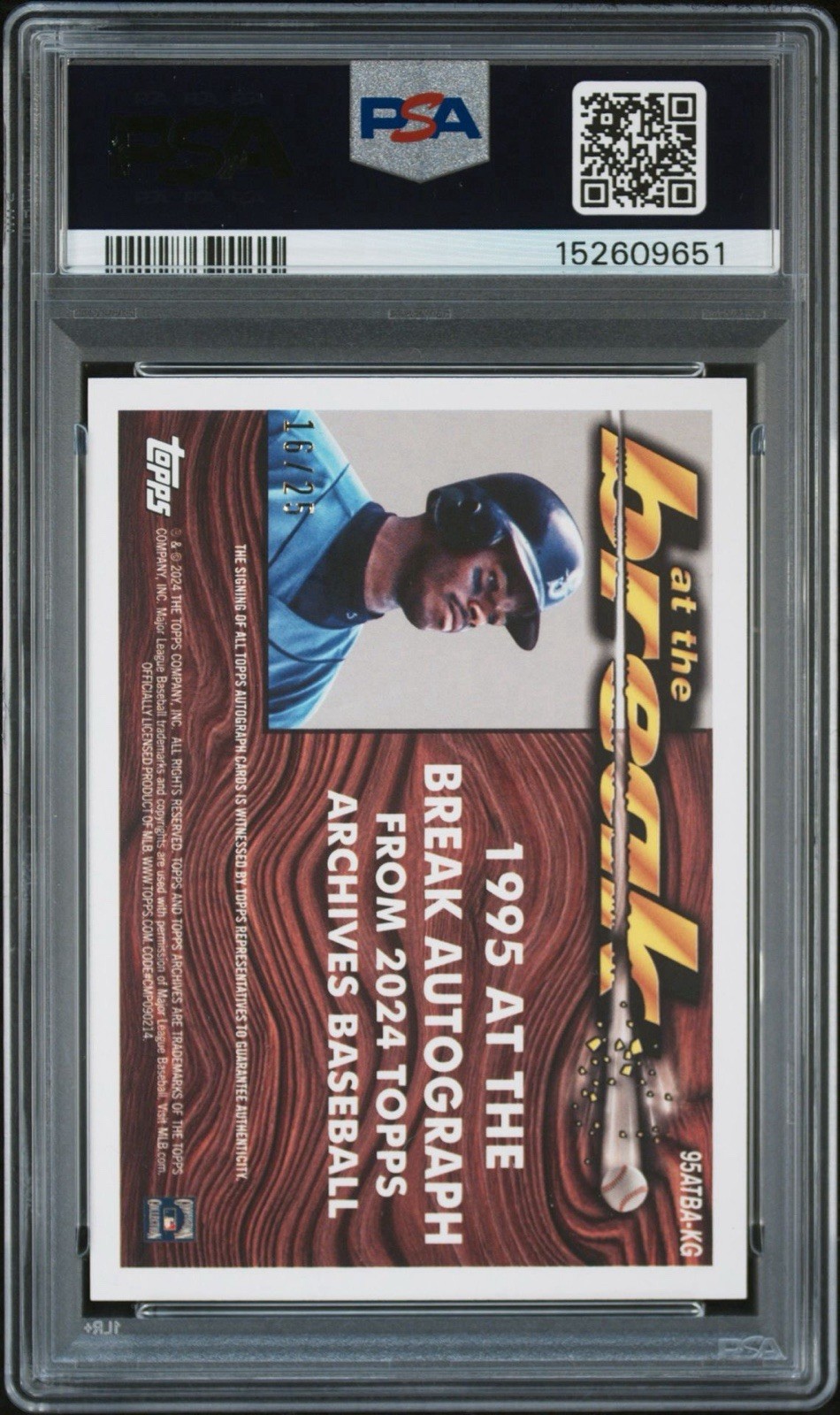 2024 Topps Archives KEN GRIFFEY JR. 1995 At The Break Auto Blue Foil /25 PSA 9 view 2