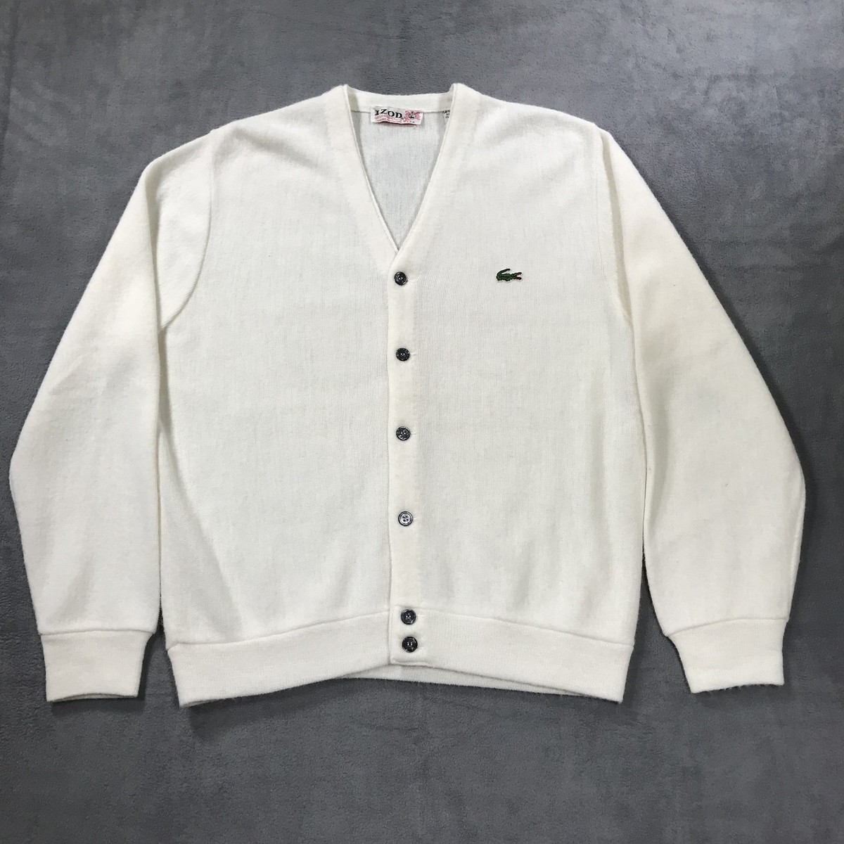Vintage IZOD Cardigan Sweater Mens Large White Cream Gator Logo 