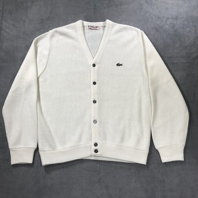Vintage IZOD Cardigan Sweater Mens Large White Cream Gator Logo