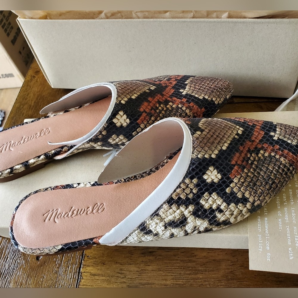 Madewell Womens Remi Snake Embossed Leather Mule Spiced Cider Flat Heel.