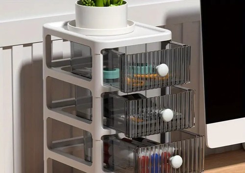 3 Tier Transparent Plastic Desk Organizer with Dustproof Drawers - Picture 3 of 4