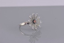 Sterling Silver Cubic Zirconia Accented Daisy Flower Band Ring 925 Sz: 6