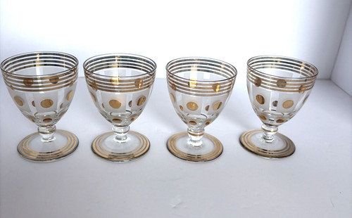 Vintage MCM Cordial Glasses -Set of 4 Gold Metallic Dots Dorothy Thorpe Style