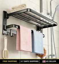 Wall Mounted Towel Rack 24 Inch Foldable Towel Shelf Bathroom Storage Solution