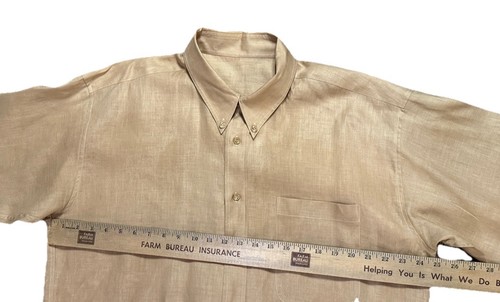 Men's Custom Tailored Linen Cotton Tan Brown Button Up Dress Shirt Size 2XL - Picture 6 of 10