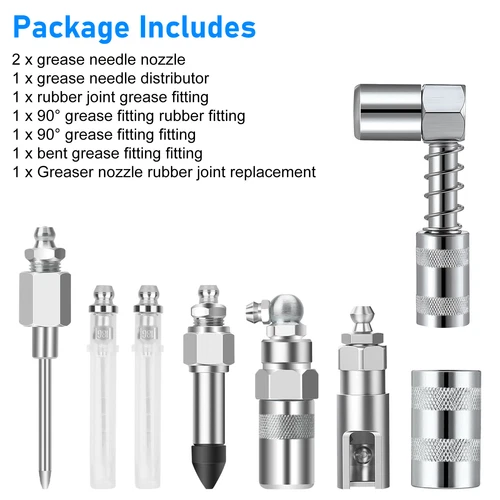 Kit de boquilla de pistola de engrase de acero de alta resistencia de 8 piezas con acopladores para máquina automática - Imagen 9 de 9