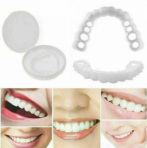 Snap On Upper&Bottom Set False Teeth Dental Veneers Denture Tooth Cover Silicone - Bild 2 von 14