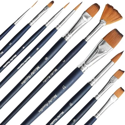 MOZART SUPPLIES 10x Premium Nylon Malpinsel Größe Pinsel 000–12 Aquarellpinsel Künstlerpinsel