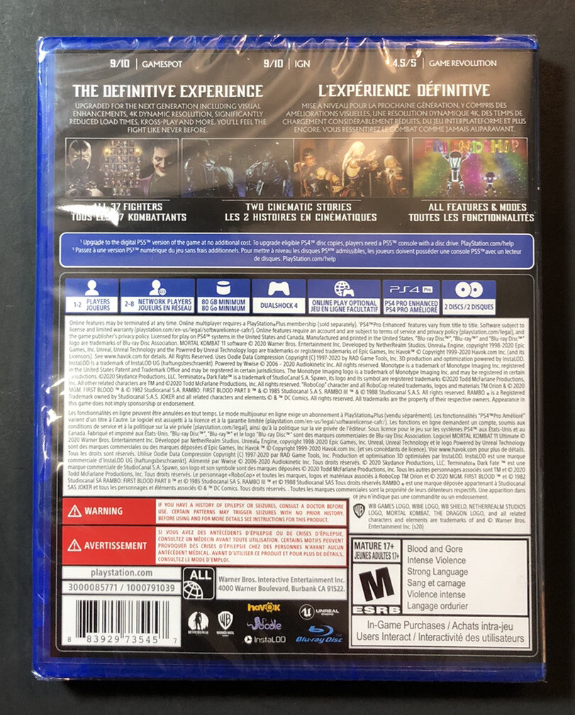 Mortal Kombat 11 Ultimate Edition 2-Disc Version (PS4) NEW