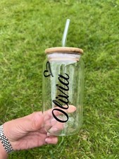 Personalised Glass Tumbler with Bamboo Lid & Glass Straw – Beer Can Style Gift