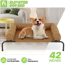 42" Elevated Cooling Dog Bed Portable Cot Non-Slip Ventilated Mesh w/Steel Frame