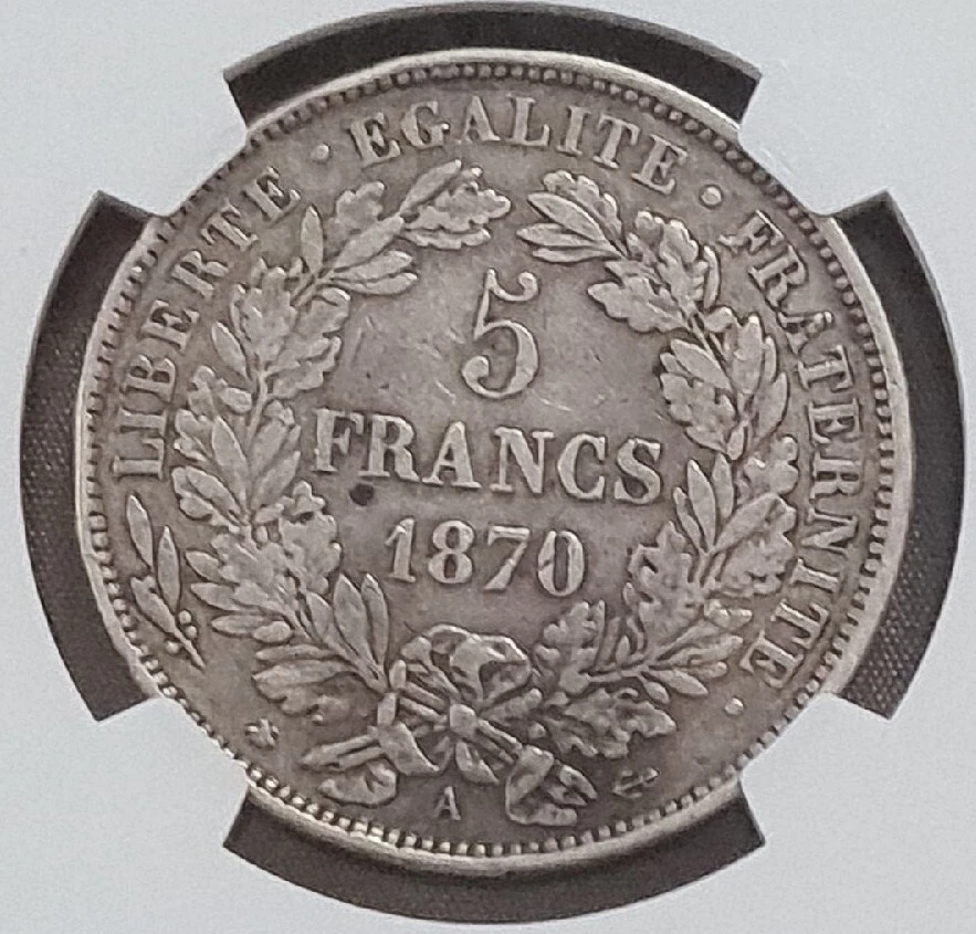 1870A FRANCE 5 FRANCS CERES Silver 0.90 NGC XF45 【KM#819】 - Image 4 of 4