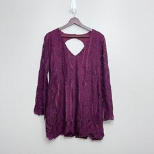 Miami Lace Dress Size Small Women's Dark Red Maroon Wide Sleeves Open Back