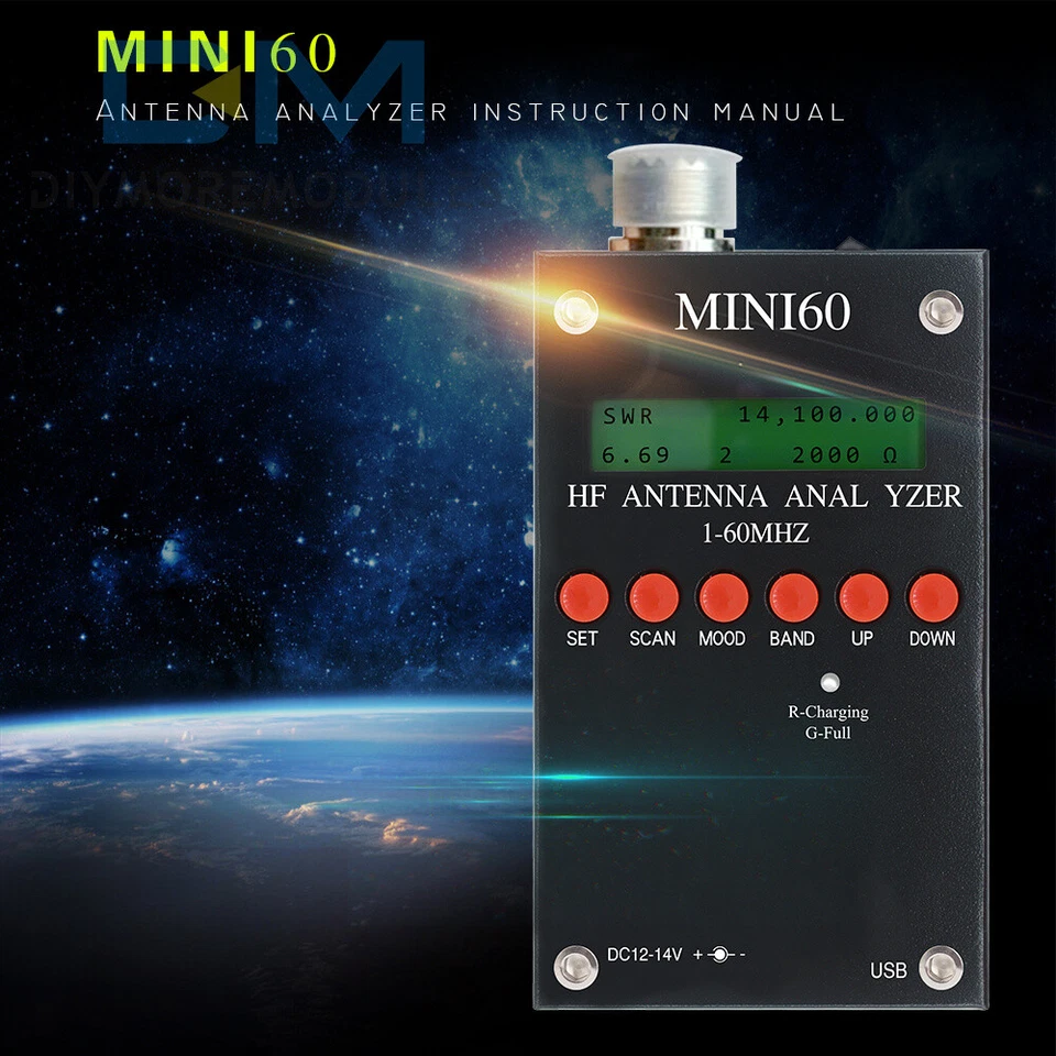 SARK100 MINI60 HF ANT SWR Antenna Analyzer Meter 1-60Mhz Tester For Ham Radio - image 2 of 4