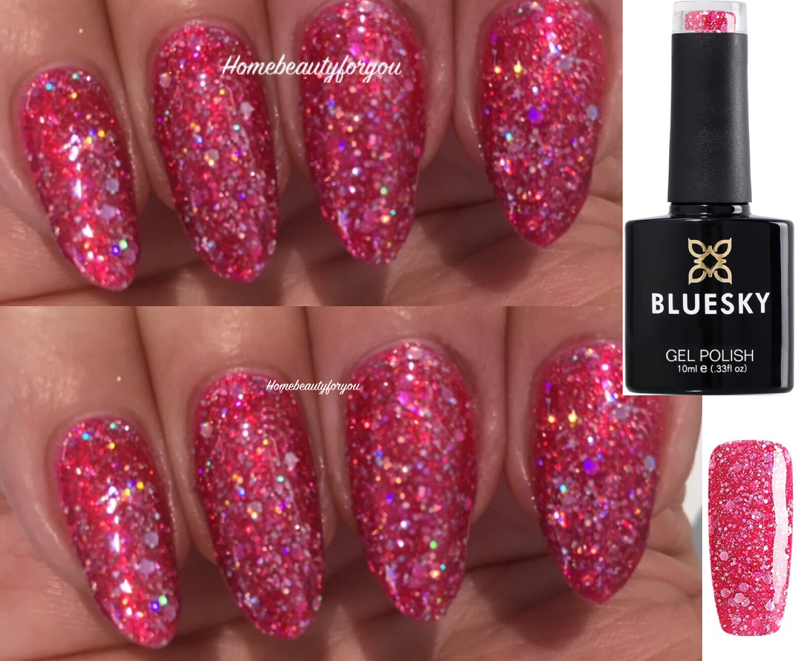 BLUESKY GEL NAIL POLISH PINK GLITTER SPARKLE DIAMOND UV LED SOAK OFF BLZ05