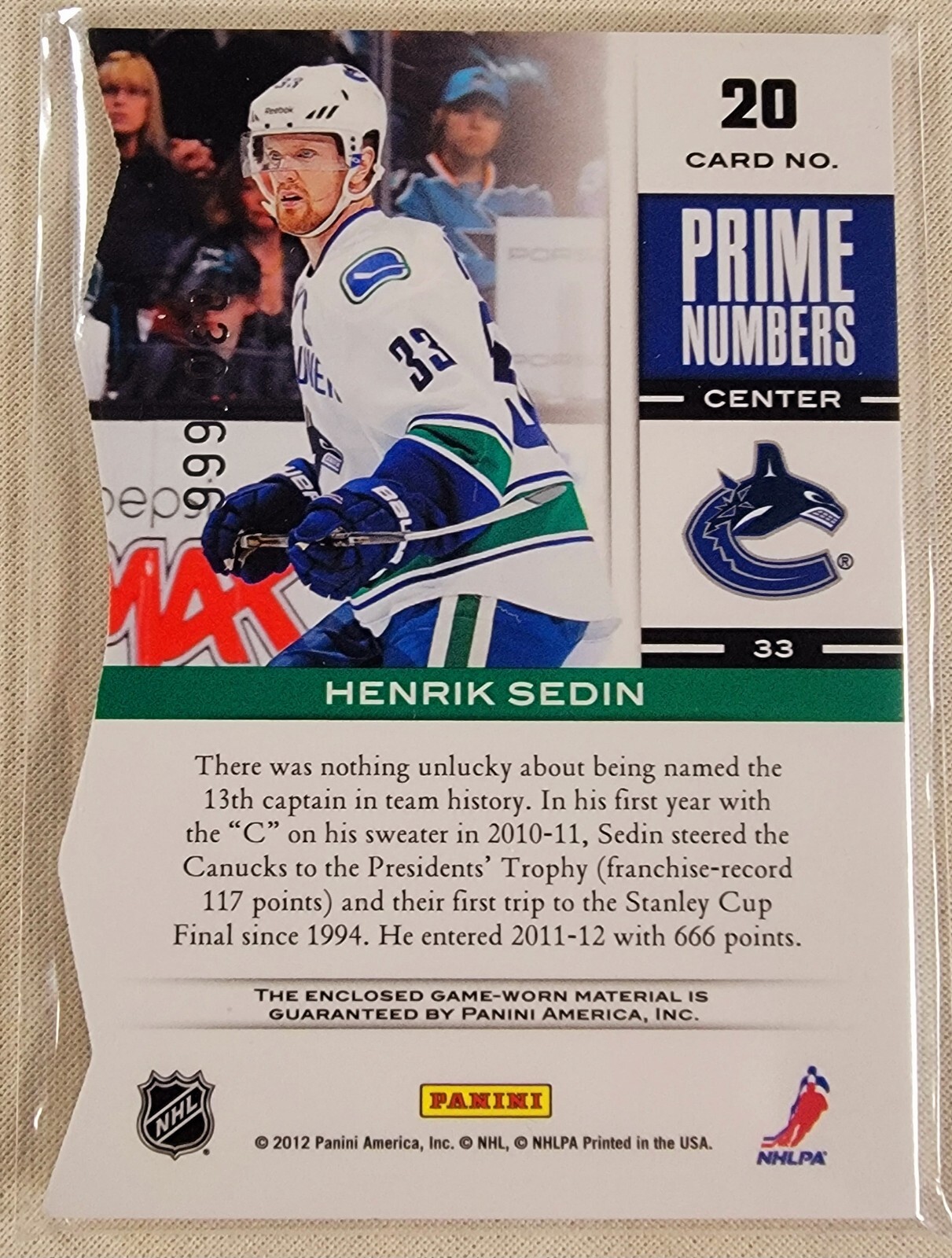 Henrik Sedin 201112 Donruss Elite Prime Numbers Jersey /666 eBay