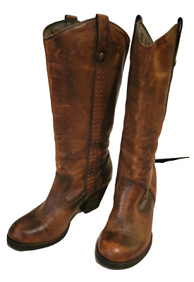Gianni Bini Distressed Brown Leather Boots size 6 1/2'' Round Toe Western