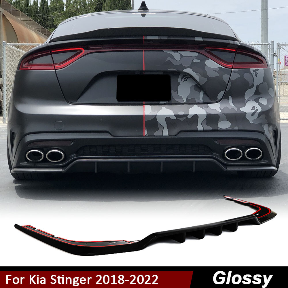 For Kia Stinger 2018-22 Glossy Black Fiberglass Rear Bumper Diffuser Lip Spoiler