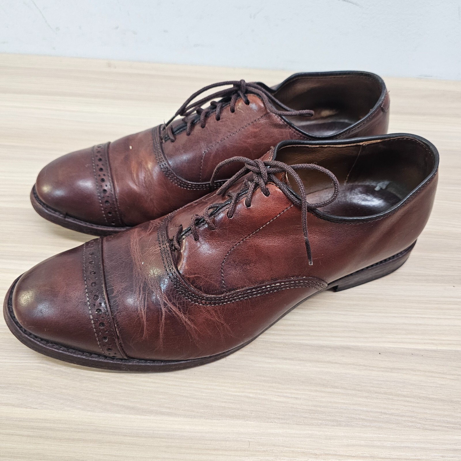 VINTAGE ALLEN EDMONDS Oxford Shoes Men EEE Brown Leather Cap Toe