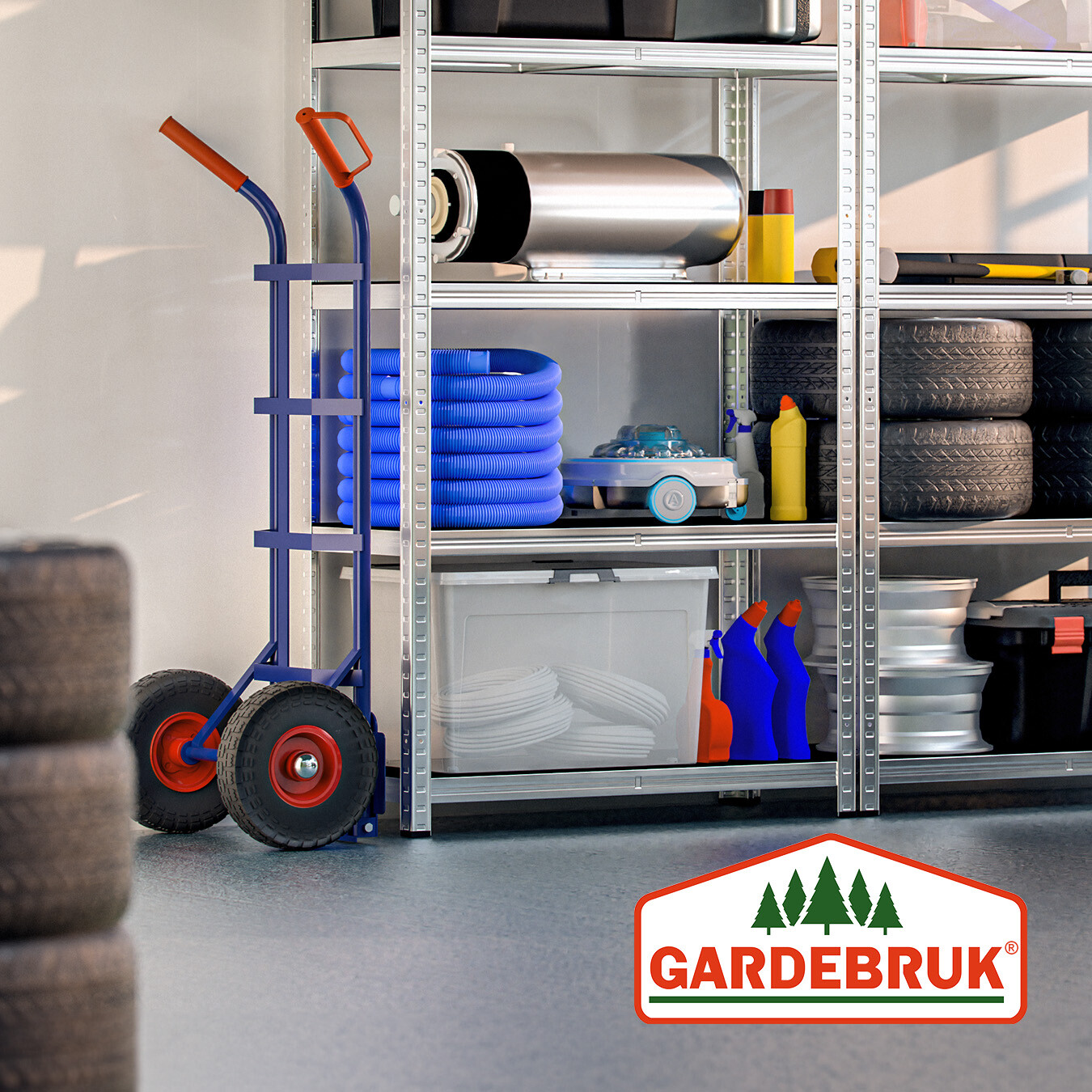 Produktbild von GARDEBRUK Klappbare Sackkarre – 200 Kg Traglast, Luftbereifung, Stahl, Klappbare Schaufel, Blau