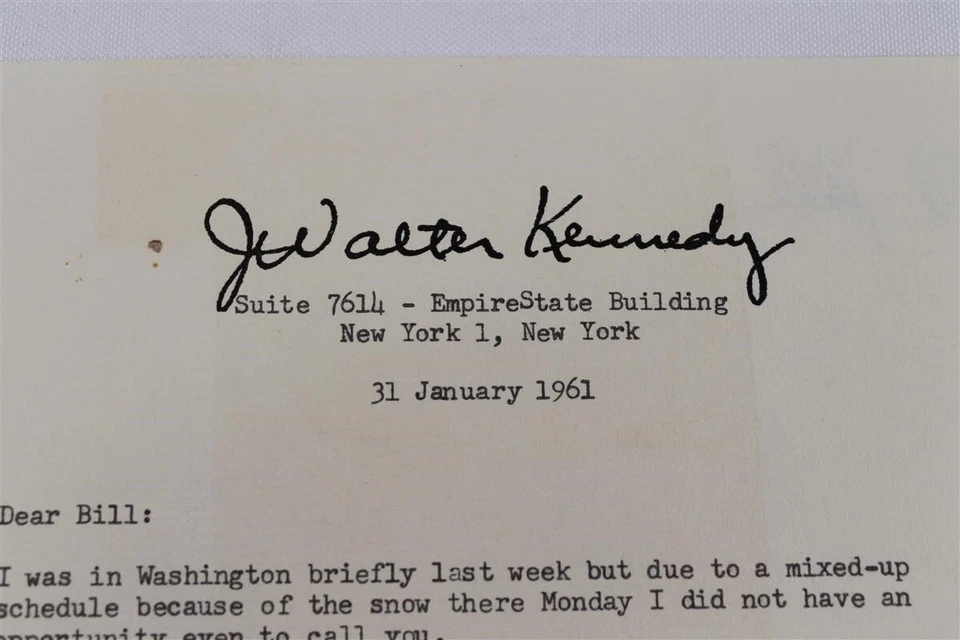 J. Walter Kennedy Signed Letter w/ J. Walter Kennedy Letterhead January 31, 1961 - Image 3 of 3