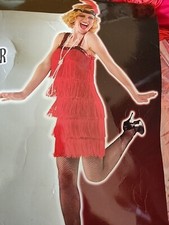 RED FLAPPER DRESS ADULT 1 PIECE COSTUME Halloween Masquerade Party Flirty