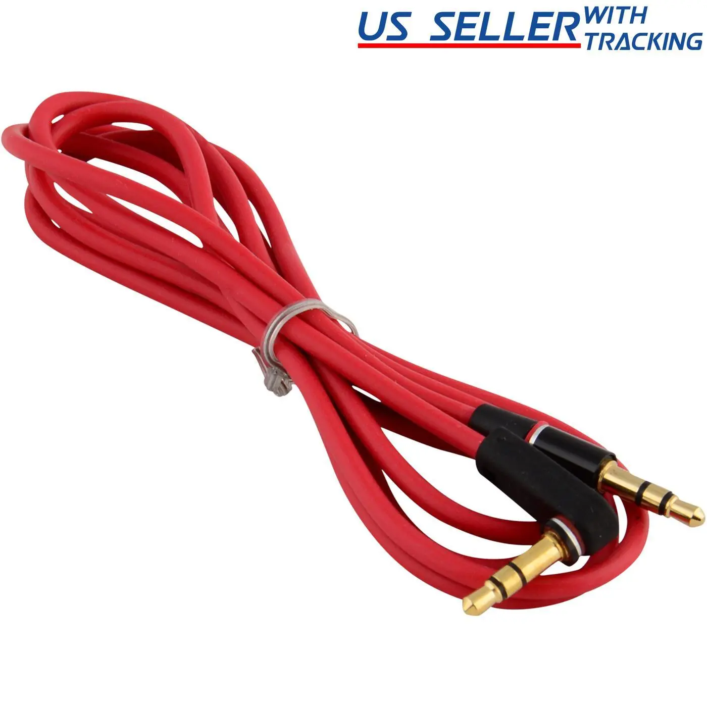 3.5mm Male to M Aux Cable Cord L-Shaped Right Angle Car Audio Headphone Jack Red preview-1