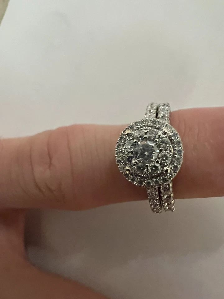 conjuntos de anillos de boda oro 14k real para él y ella Foto 3 de 4