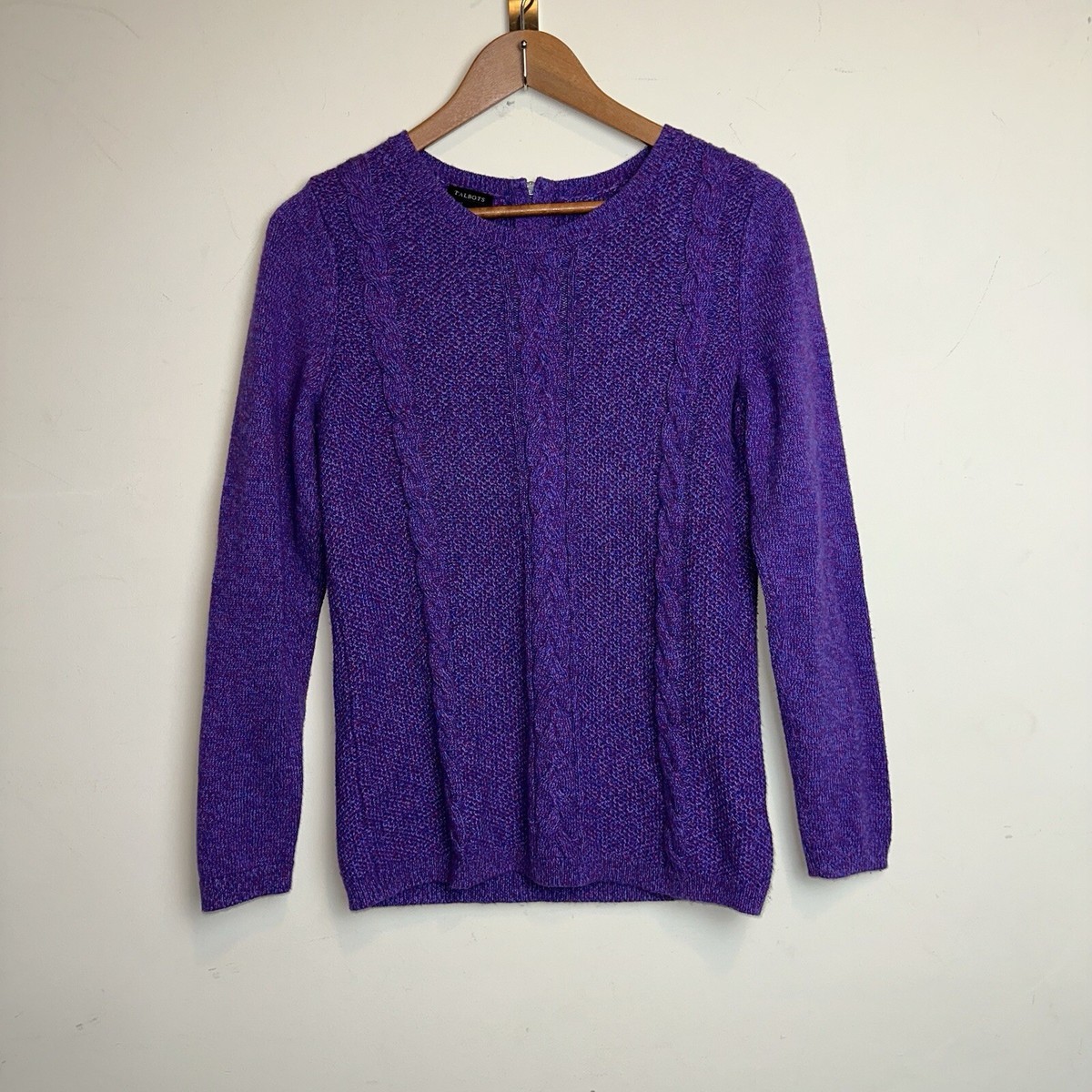 Talbots Women's Small Cable Knit Boat Neck Sweater Back Zipper