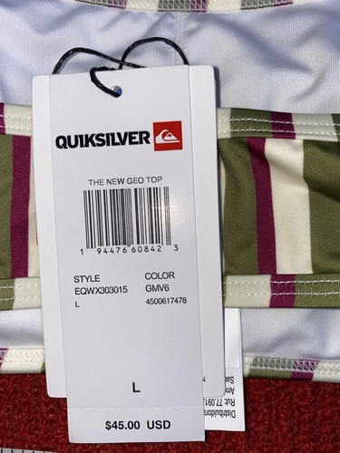 Quiksilver The New Geo Striped Womens Bikini Top Size L Retails $45 - Picture 3 of 3