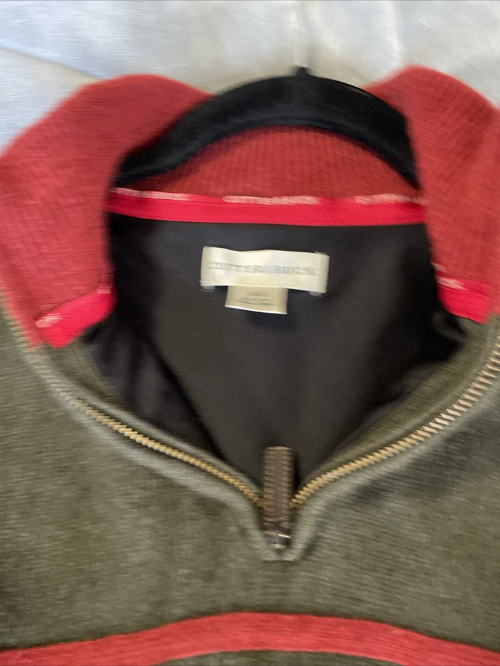 Vintage CUTTER & BUCK Size Large Mens 1/2 Zip Lambs Wool Sweater Green Lined - Image 4 of 4