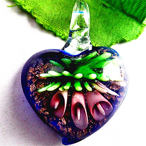T19526 47x37x13mm Beautiful heart Lampwork Glass Pendant bead - Picture 1 of 1