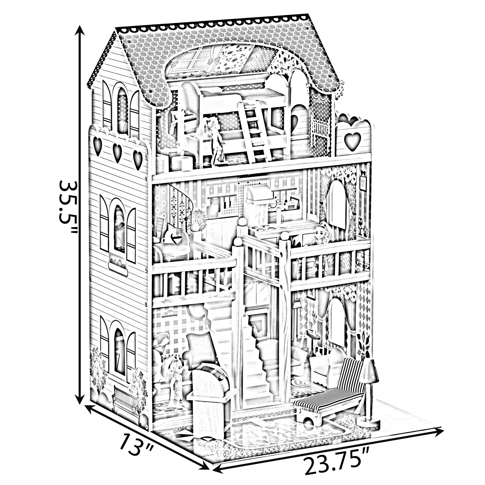 Wooden Doll House with Toys and Furniture Accessories with LED light