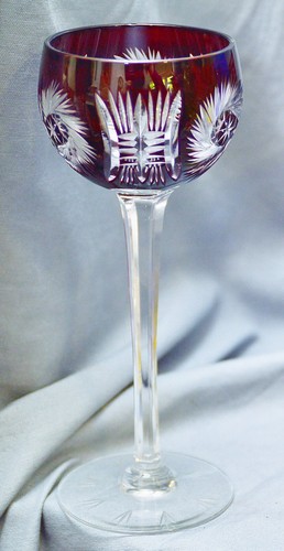 Wine Glass Rummer Lead Glass, Gold Ruby Wine Red, Schleuderstern, Old, 7 5/16in - Picture 2 of 5
