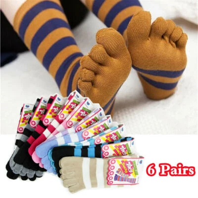6 Pairs Women Striped Five Finger Toe Socks Winter Soft Warm Socks Casual Socks
