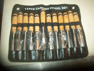 12 Piece Wood Carving Chisel Set in Pouch about 8'' Long Each Lightly Used
