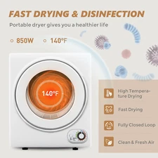 Portable Clothe Dryer 850 W Apartment Electric Laundry Dryer Machine 1.6 Cu Ft
