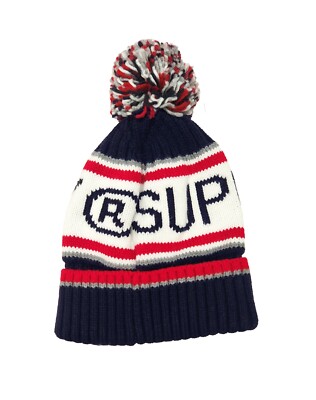 Superdry Men's Rich Navy Wrap Logo Ribbed Cuff Pom Beanie