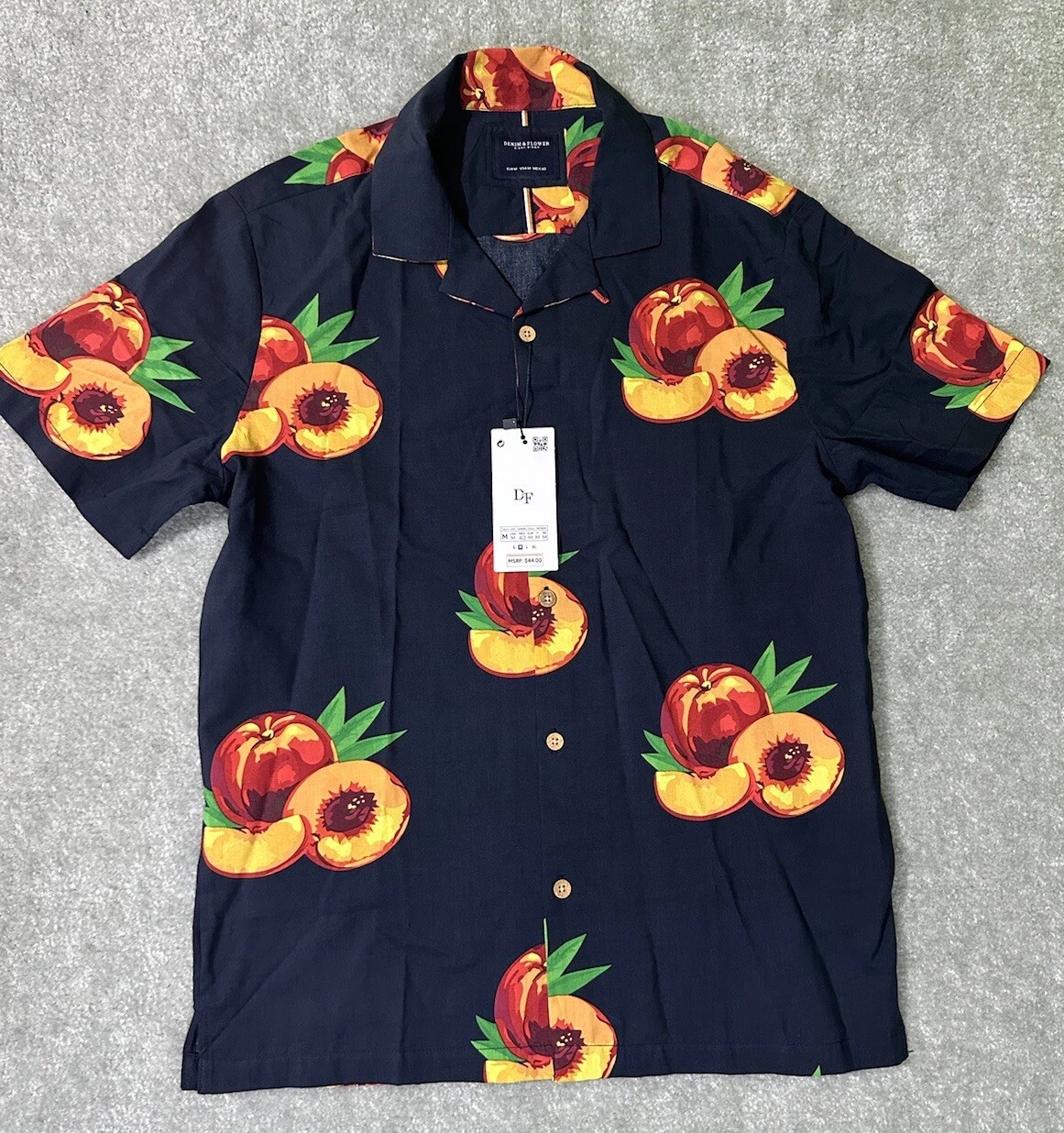 DENIM & FLOWER Mens Blue Peaches Short Sleeves Button Up Size M