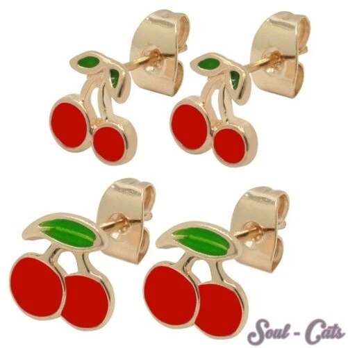 1 Paire de Boucles D'Oreilles Cerises or Rose Bijoux pour Oreilles 60 70 - Photo 1/1
