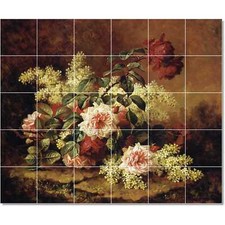 Paul De Longpre Flower Tile Mural PT22791. 72 x 60 (30) 12x12 tiles