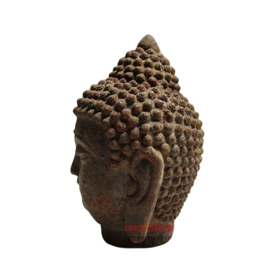 RARE Old Chinese Buddhist Fengshui Iron Carved Buddha Head Statue - Image 4 of 4