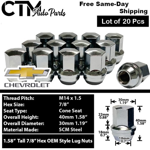 20x Chrome Chevy Camaro Corvette Equinox OEM Factory Lug Nut 14x1.5