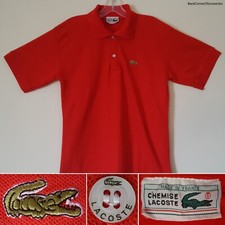 Vtg c1980s Chemise Lacoste Made in France Red S 2-Button Polo Shirt. Alligator